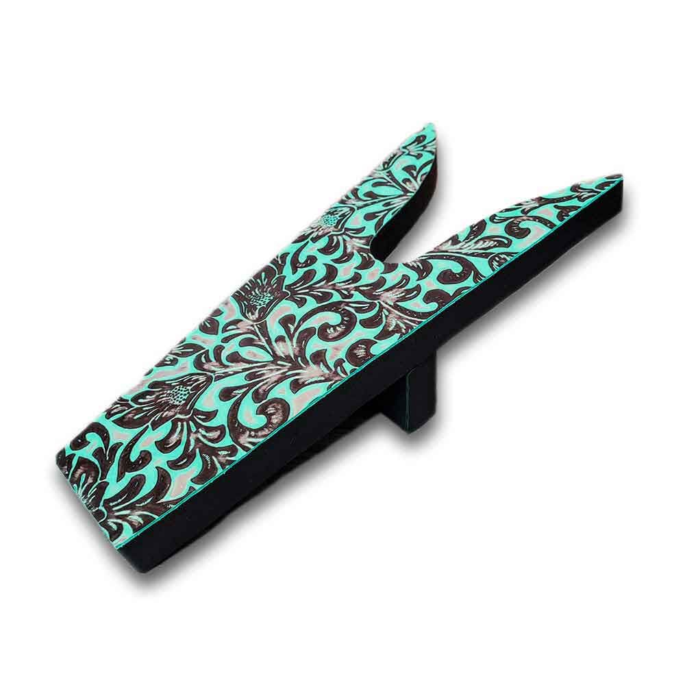 D2W Trading Floral Embossed Leather Boot Jack- Turquoise