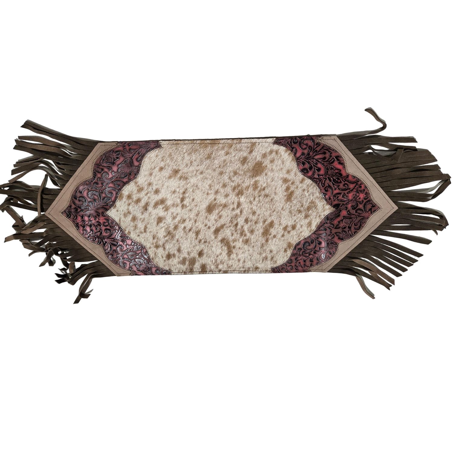 D2W Trading Mini Table Runner Model 2 Plain with Details &amp; Fringes - Floral Red
