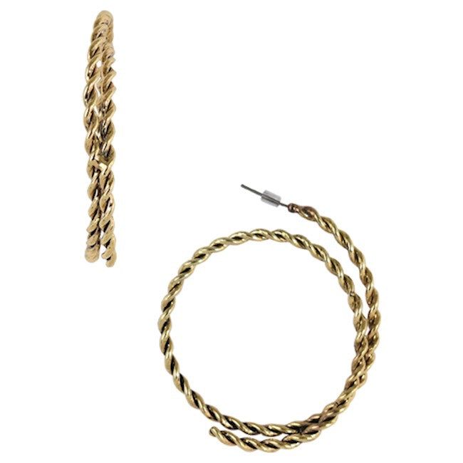 Earrings Rope Motif Hoops Gold Tone
