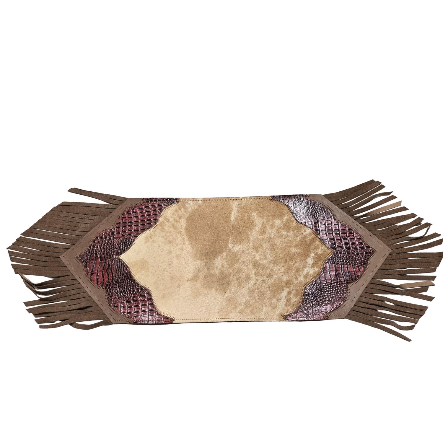 D2W Trading Mini Table Runner Model 2 Plain with Details &amp; Fringes - Croc Red