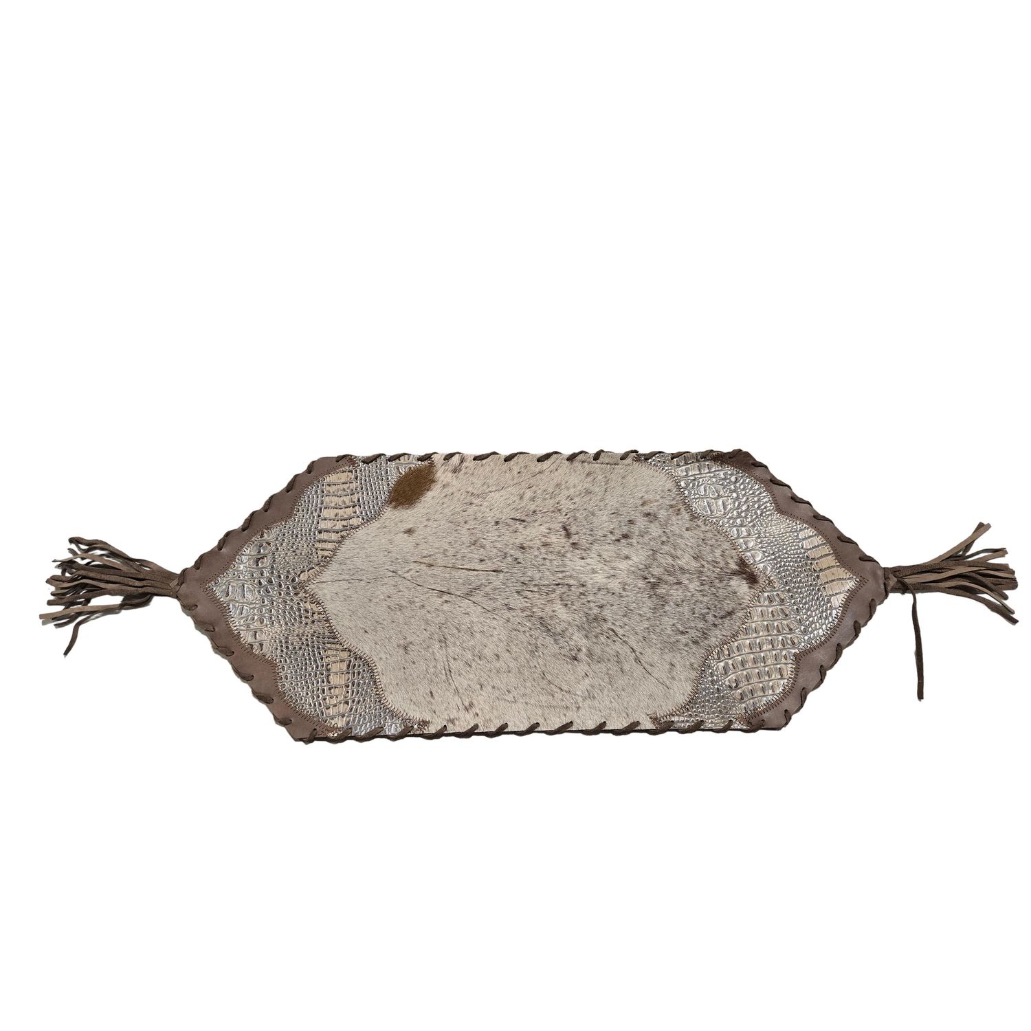 D2W Trading Plain Mini Table Runner Model 2 with Details Croc Tan &amp; Tassel