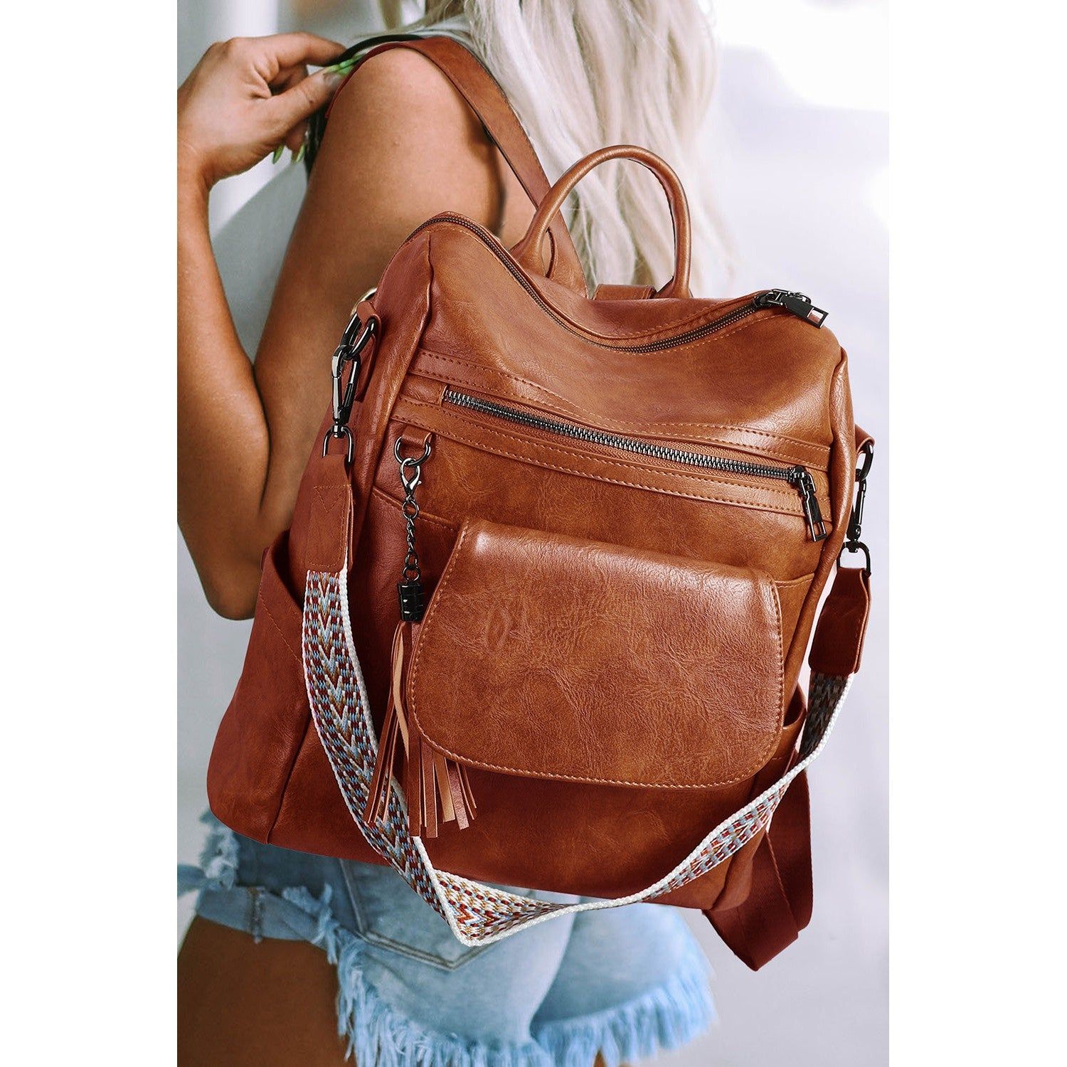 Dear Lover Tassel Decor Retro Large Capacity Backpack - Brown