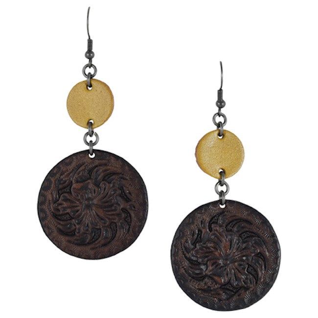 Earrings Tooled Leather Discs