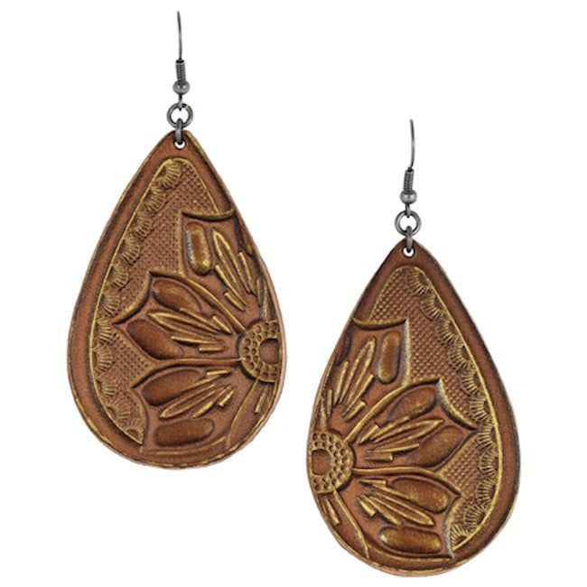 Earrings Tooled Leather Saddle Tan