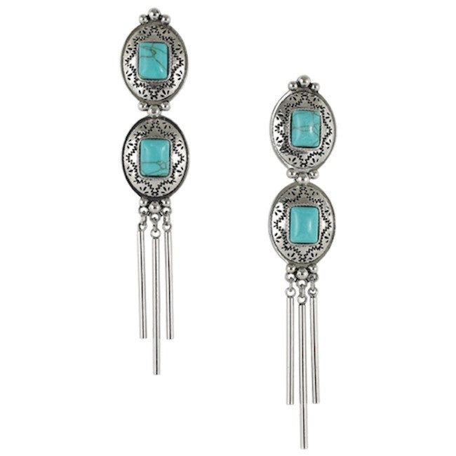 Earrings Double Concho w/Faux Turquoise