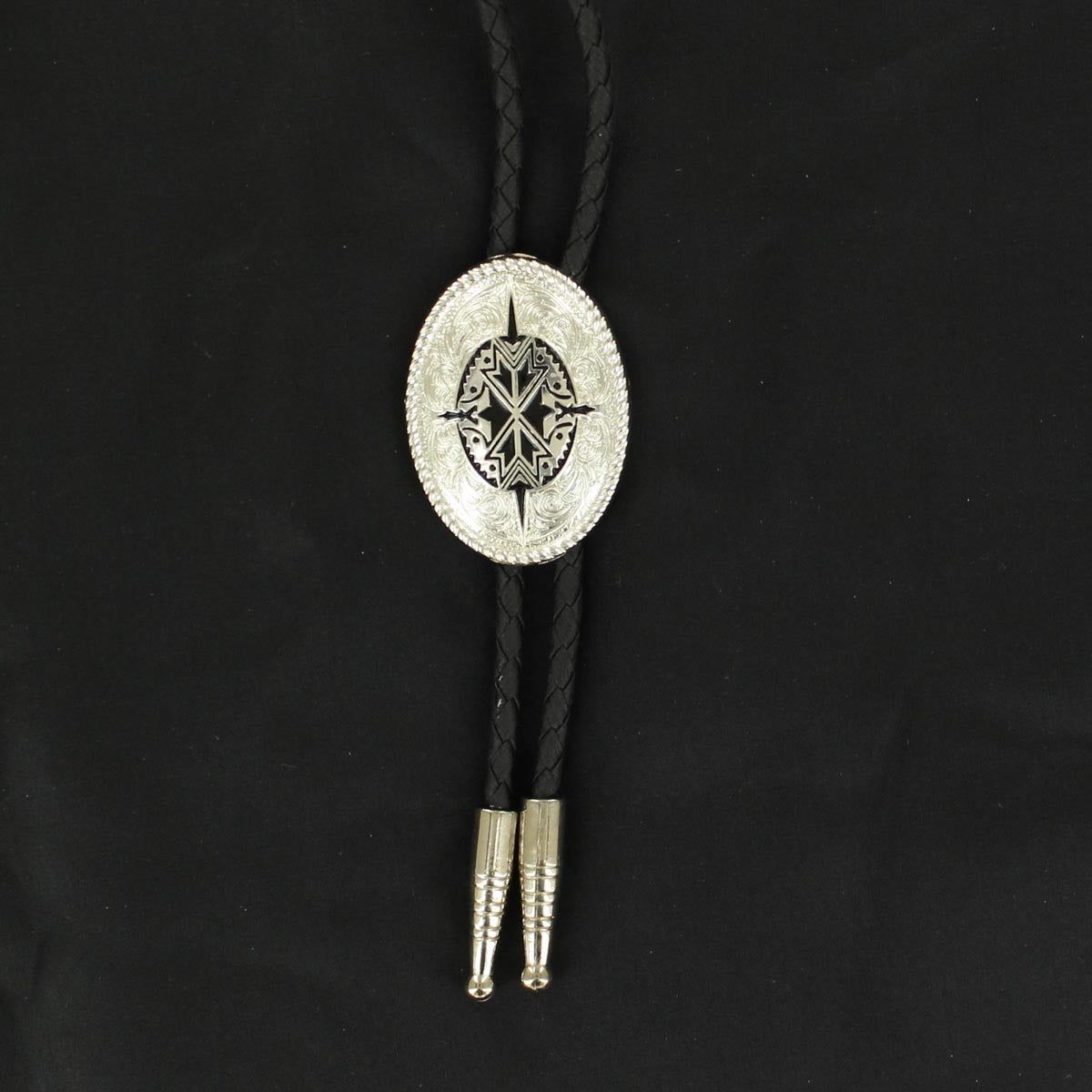 Double S Bolo Tie - Silver/Black