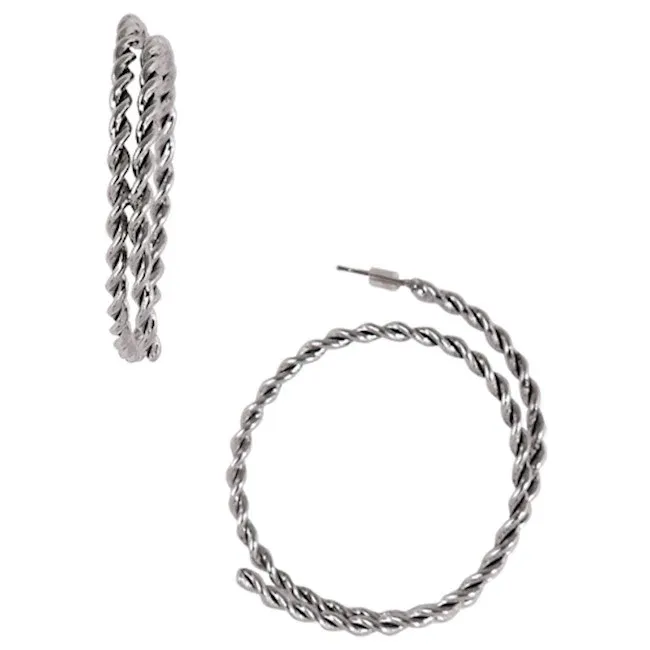 Earrings Rope Motif Hoops Silver Tone