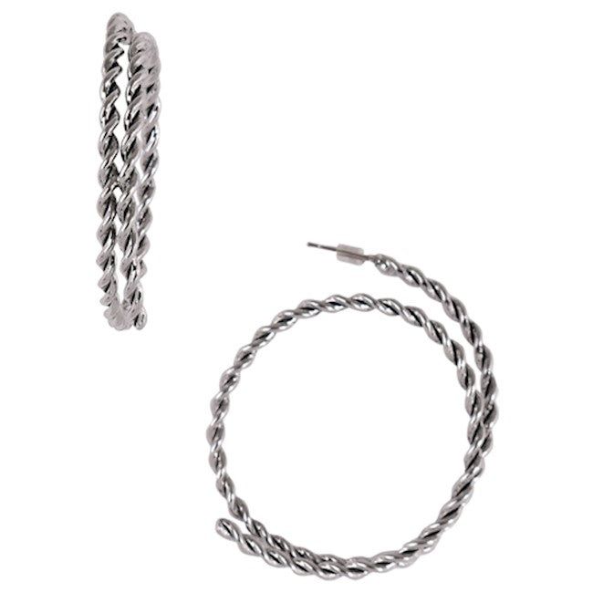 Earrings Rope Motif Hoops Silver Tone