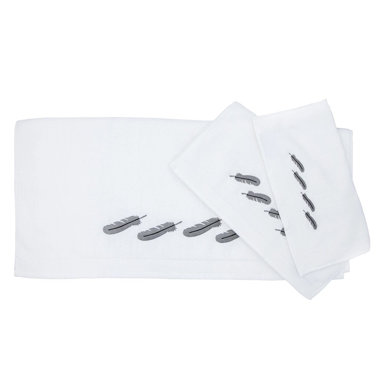 Feather 3-PC Embroidery Towel Set - White