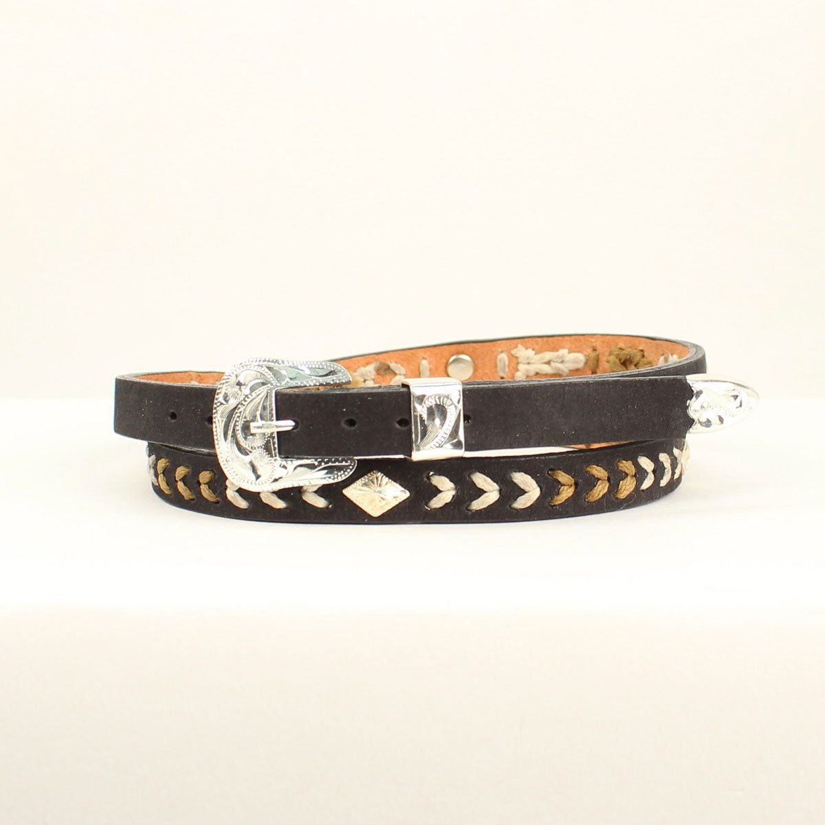 Hat Band Ivory Brown Lacing Diamond Conchos
