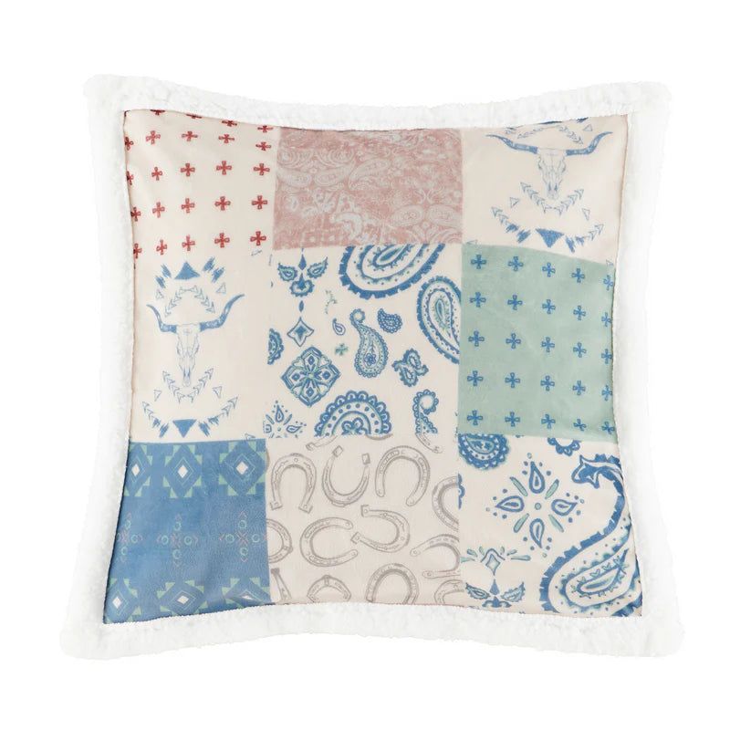 Hi End Patchwork Paisley Campfire Sherpa Pillow