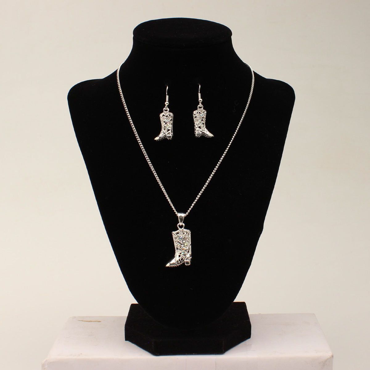 Frost/Crystal Boot Necklace &amp; Earrings
