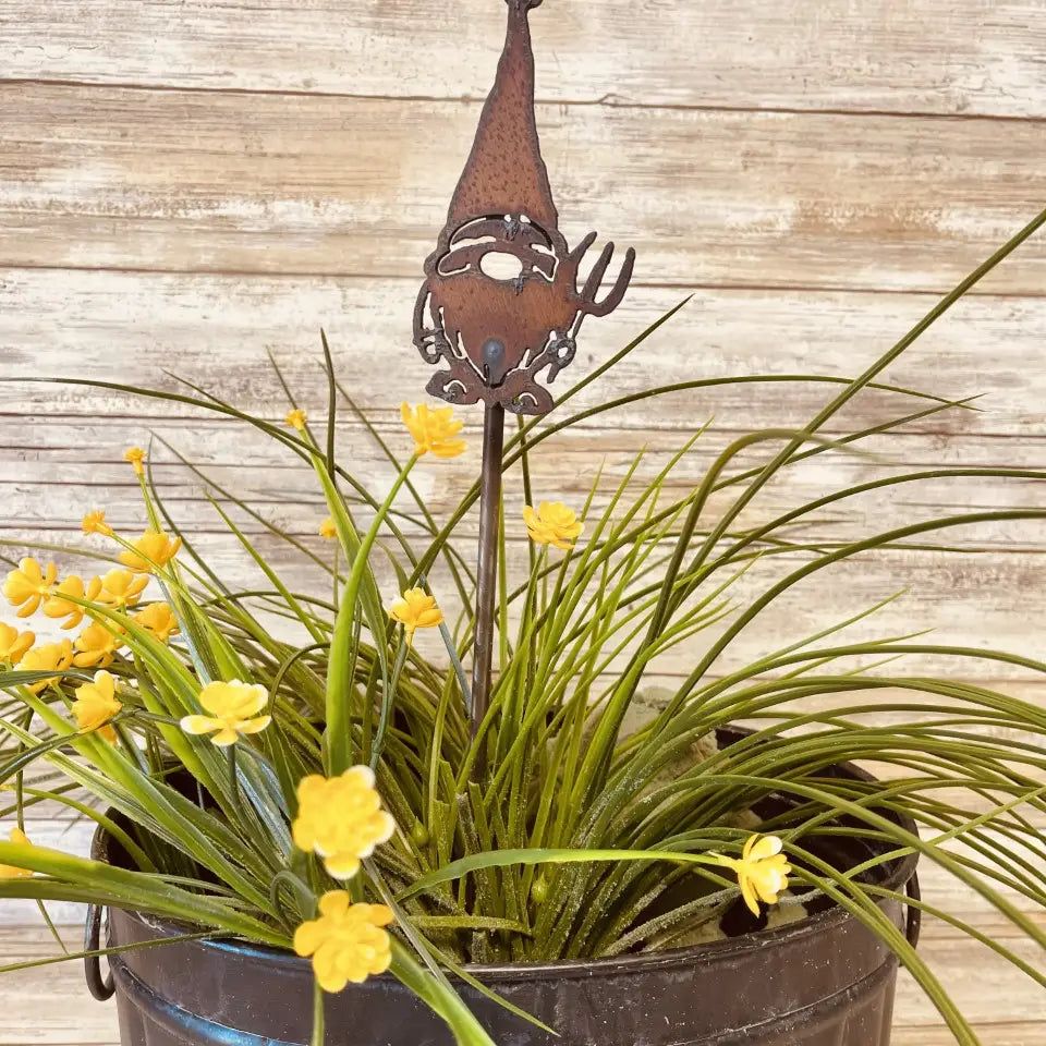 Gnome With Rake Plant Stake