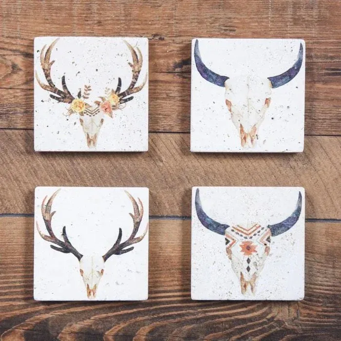 Hiend Skull Coasters 4" x 4" 4PC