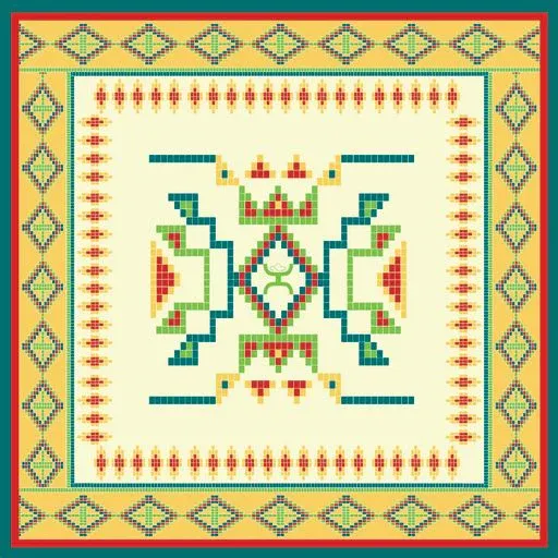 Hooey Beaded Star Cream/Yellow/Red/Blue Satin Bandana 25 x 25