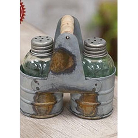 Galvanized Salt &amp; Peppe Caddy w/Shakers