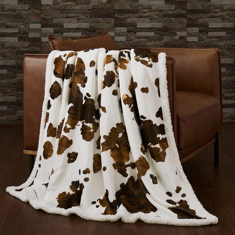 HiEnd Elsa Cowhide Campfire Sherpa Throw -Brown