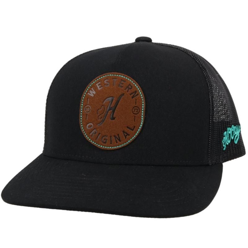 Hooey Spur Trucker Cap - Black w/Leather Patch