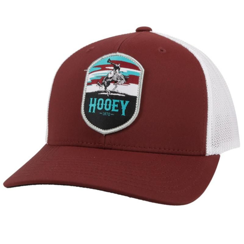 Hooey Youth Cheyenne Trucker Cap - Maroon &amp; White w/Patch