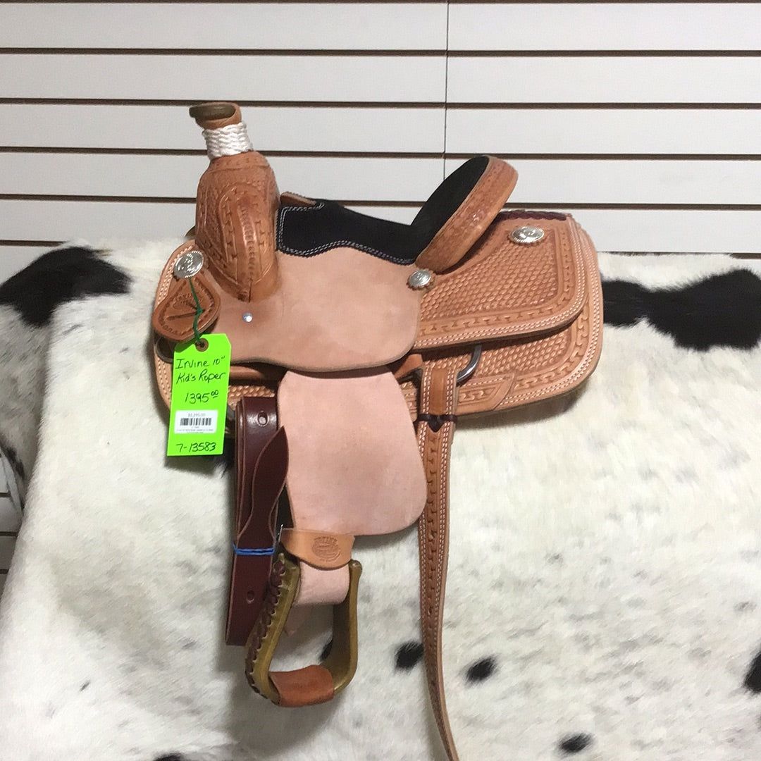 Irvine 10" Kid's Roper Saddle - 1/2 Basic Tooling Suede Seat-1
