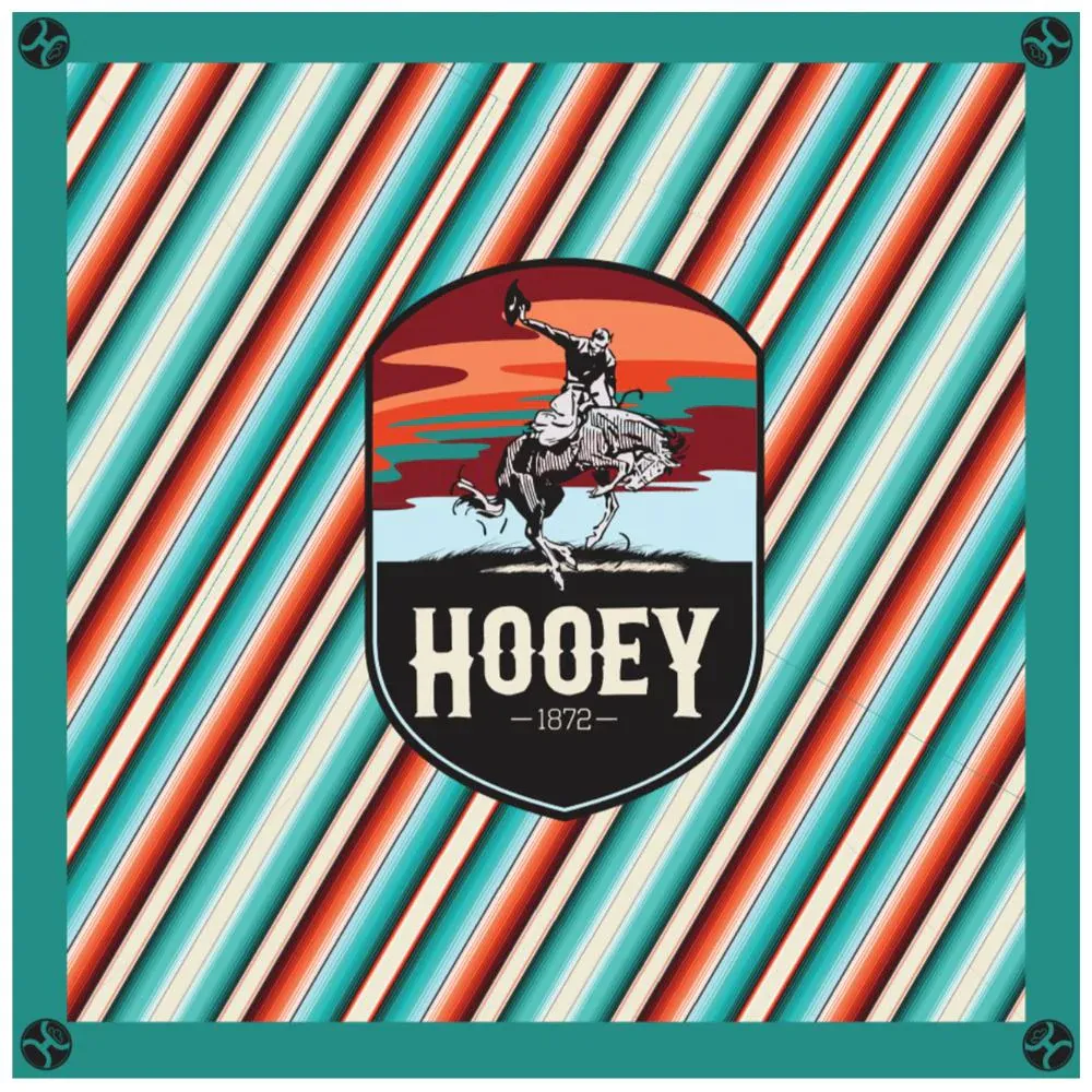 Hooey Cheyenne Turquoise/Cream/Maroon Silk Bandana 25 x 25