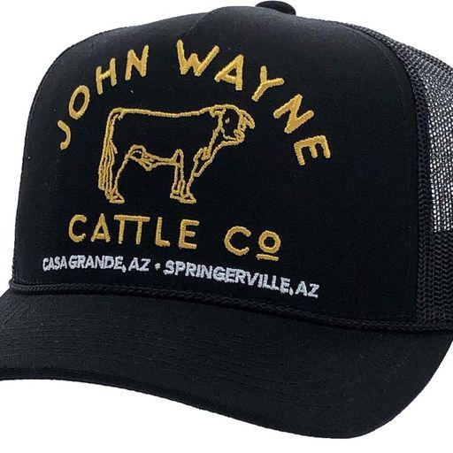 Hooey John Wayne Curved Bill Trucker Cap - Black w/Mustard Stitched Logo