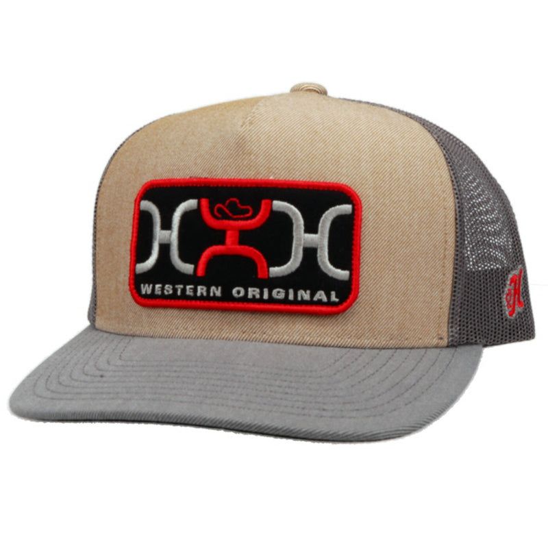 Hooey Loop Trucker Cap - Tan &amp; Grey w/Rectangle Patch