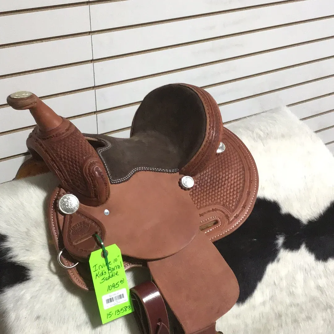 Irvine 10" Kid's Barrel Saddle - 1/2 Basic Tooling-1