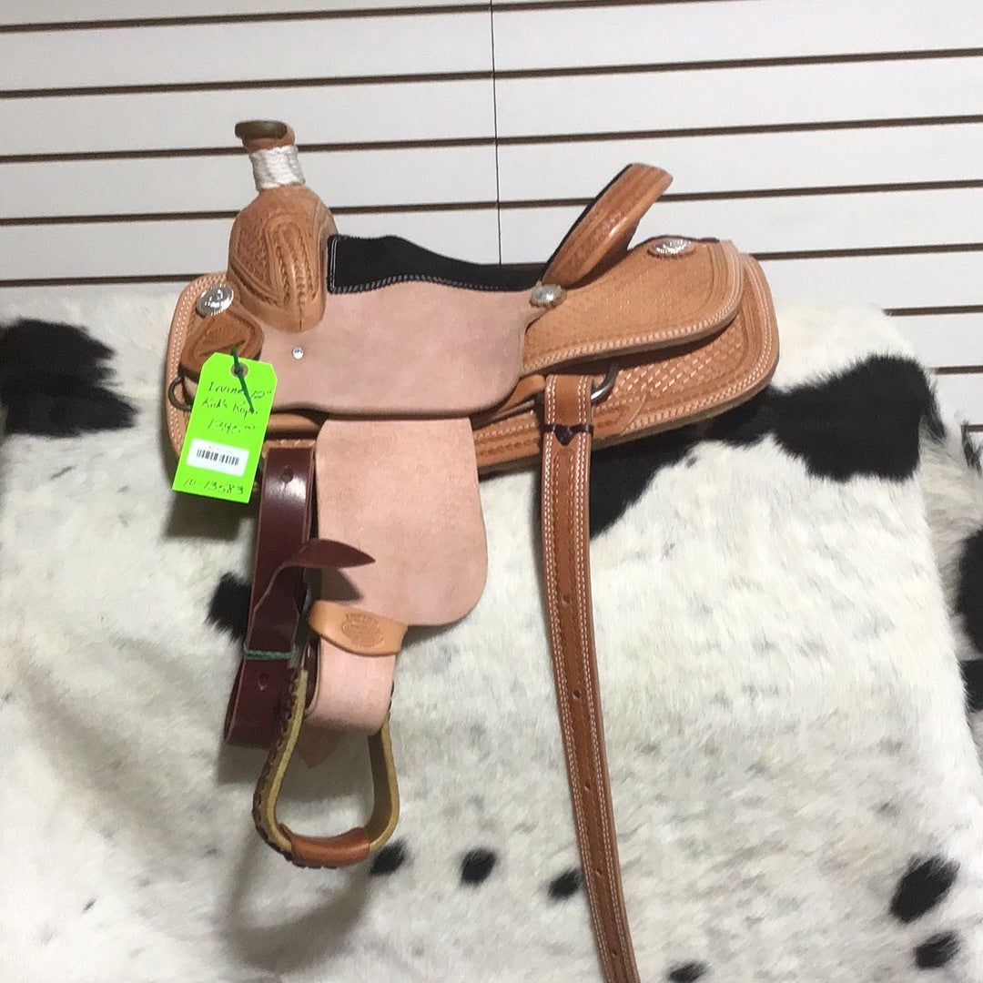 Irvine 12" Kid's Roper Saddle - 1/2 Basic Tooling Suede Seat-2