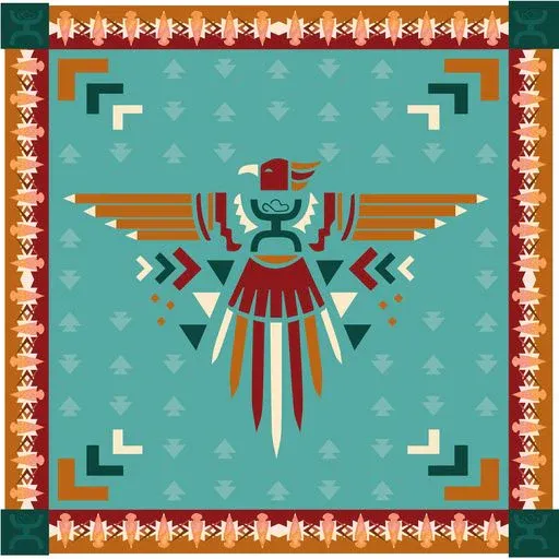 Hooey Aztec Thunderbird Turquoise/Rust Thunderbird Satin Bandana 26 x 25
