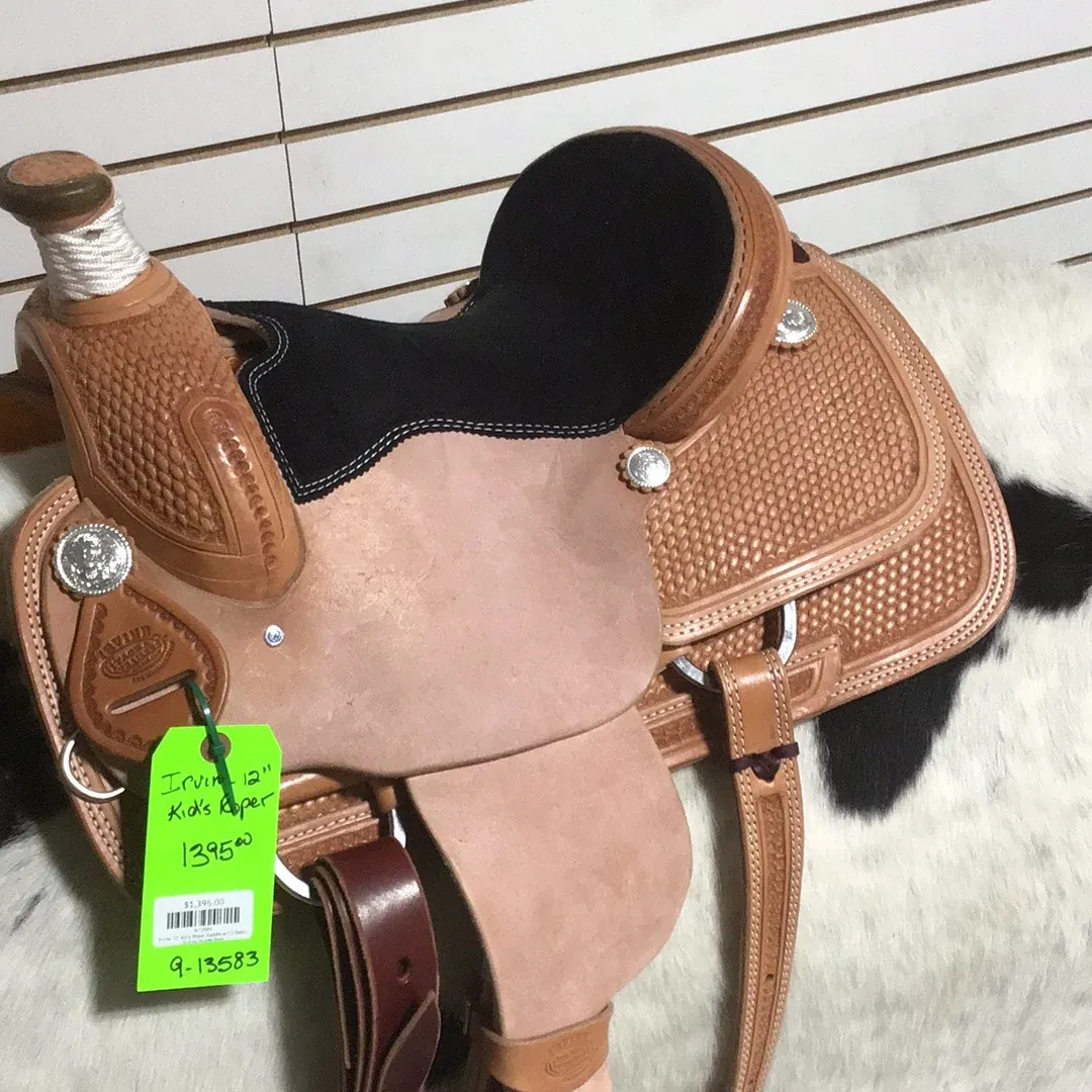 Irvine 12" Kid's Roper Saddle - 1/2 Basic Tooling Suede Seat