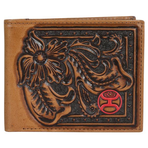 Hooey Bifold Wallet Floral Tooling Red Logo