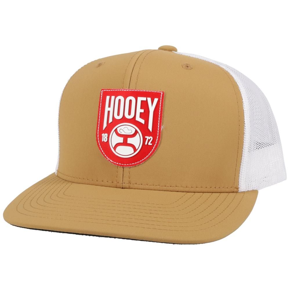 Hooey Bronx Trucker Cap - Tan &amp; White w/Red Patch