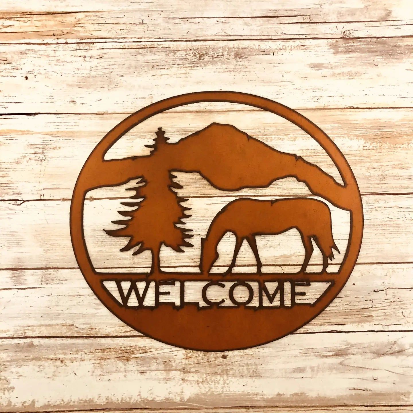 Horse &amp; Pine Tree Rustic Western Sign