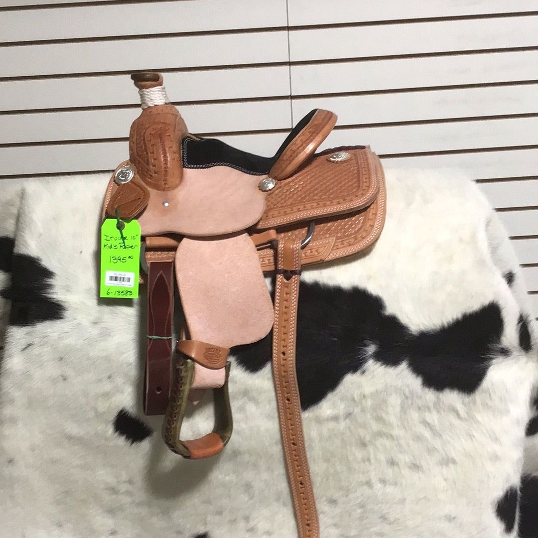 Irvine 10" Kid's Roper Saddle - 1/2 Basic Tooling Suede Seat-2