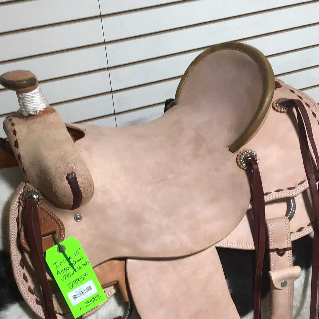 Irvine 15" Association Ranch Saddle - Rough Out w/Buckstitch-1