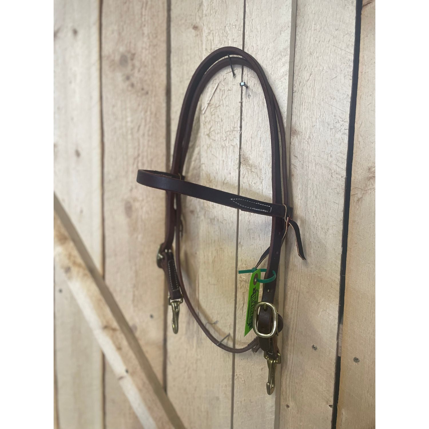 Irvine 2 Buckle Browband Headstall w/Brass Hardware &amp; Snaps - Dark Oil