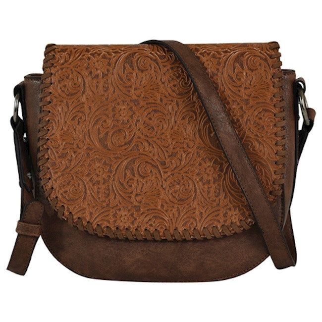 Justin Saddle Bag Saddle Brown Tooled w/Whipstitch Edge