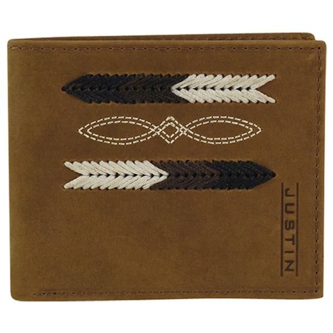 Justin Bifold Wallet Brown w/Embroidery Chevrons