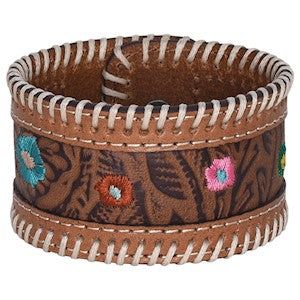 Justin Leather Cuff - Tooled w/Embroidery