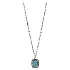 Justin Square Necklace - Faux Turquoise w/Rope Accent on Saturn Chain