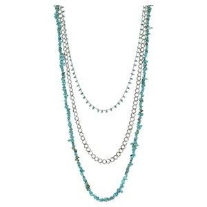 Justin Turquoise Stone Silver 3-Layer Nacklace