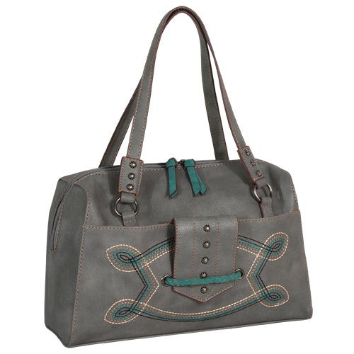 Justin Zip Tote Grey W/Embroidery