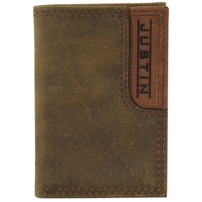 Justin Trifold Wallet Two Tone w/Emboss Justin Logo