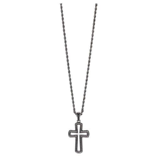 Justin Unisex Stainless Steel Small Cutout Cross 24 inch Necklace on Rope Chain
