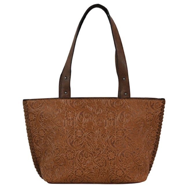 Justin Tote Saddle Brown Tooled w/Whipstitch Edge