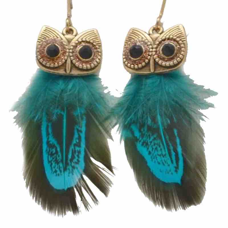 KC Earrings Owl Turquoise &amp; Red