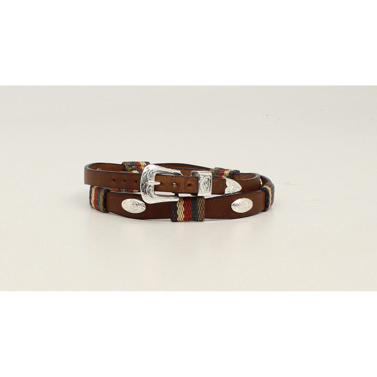 Leather Hatband With Striped Canvas Spacer