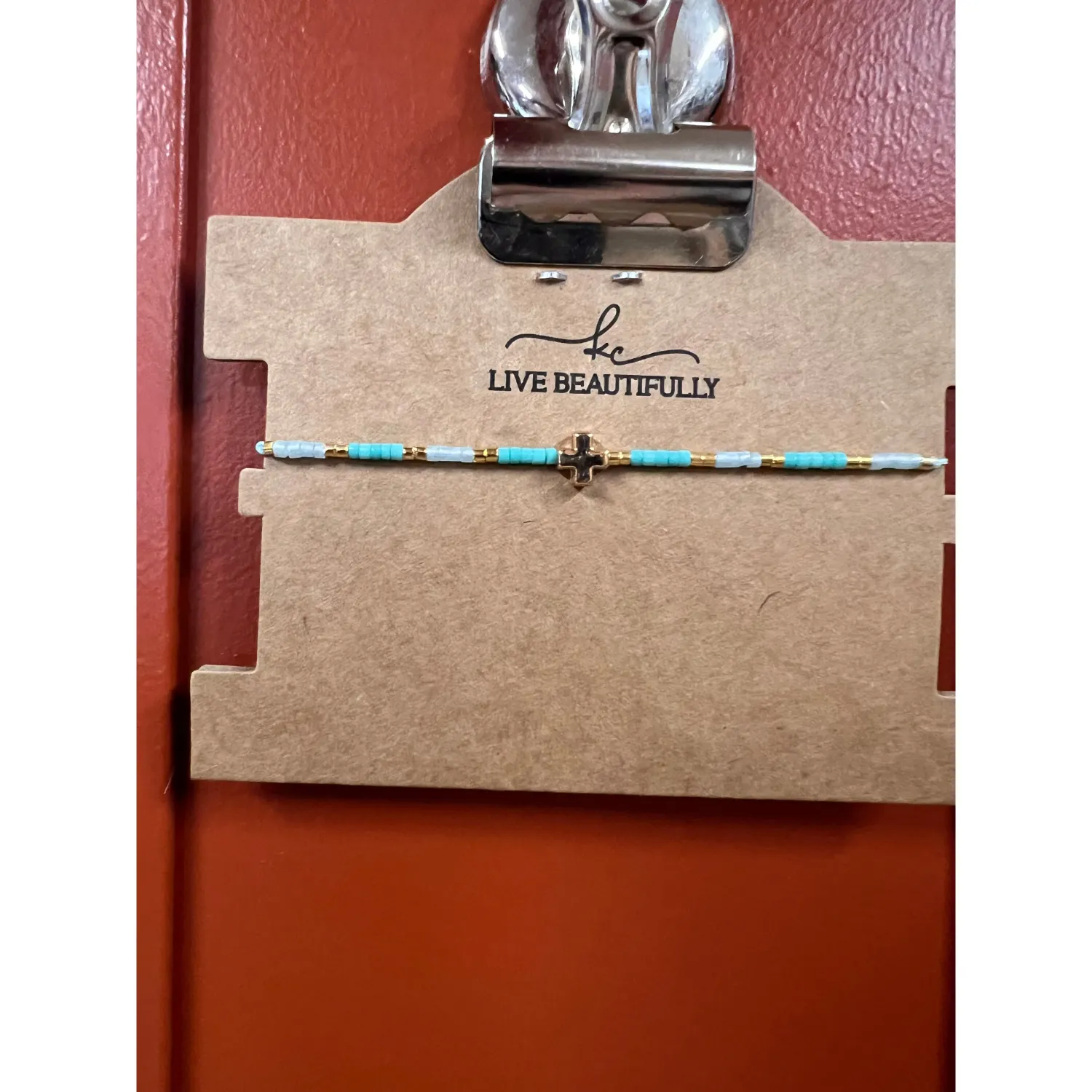 Live Beautifully Dainty Beaded Bracelet - Cross