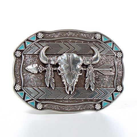 M&amp;F Nocona Mens Buckle - Rectangle Arrow Skull Feather